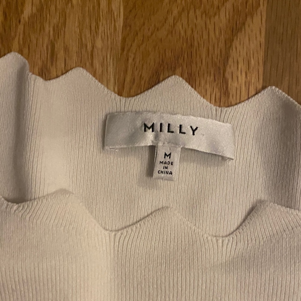 Scalloped Neck Short Sleeve Knit Top - Cream - Picture 3 of 6